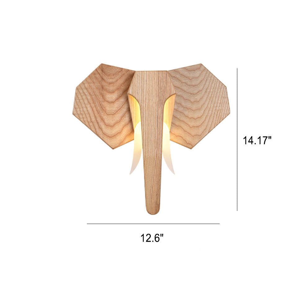Nordic Creative Solid Wood Elephant Shape LED Wall Sconce