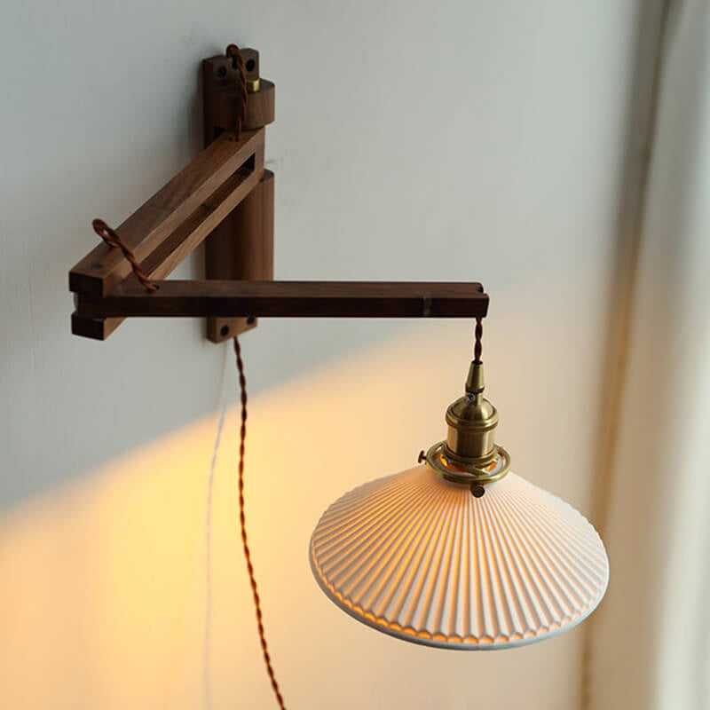 Nordic Milk White Striped Glass Walnut Wall Sconce