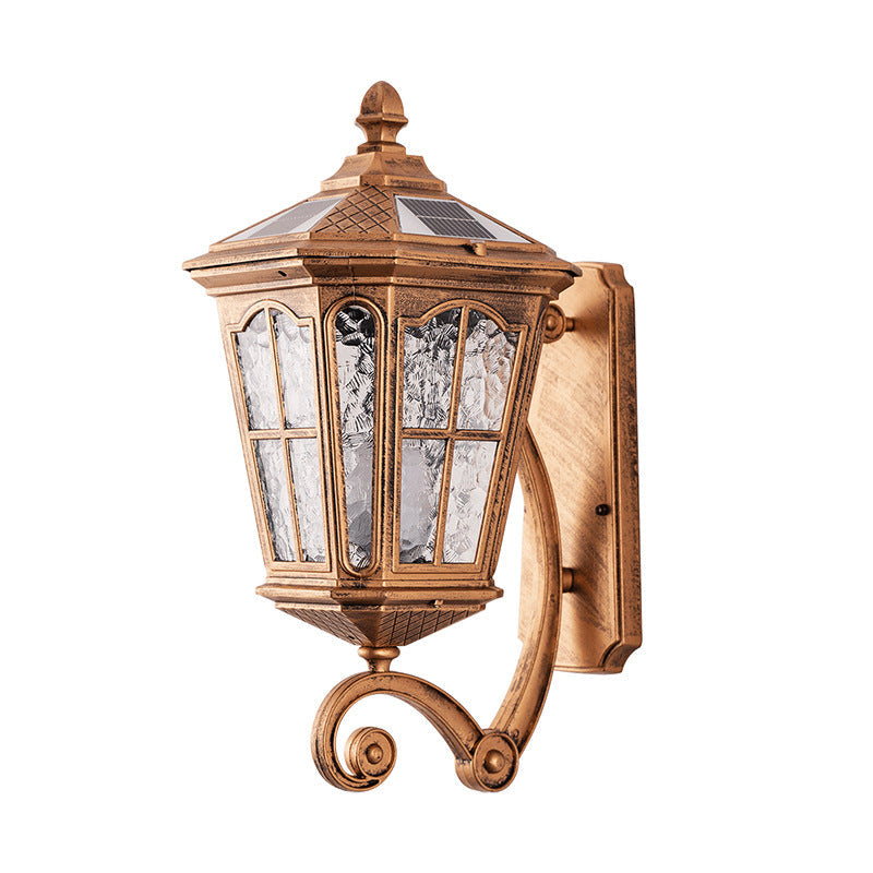 Traditional European Solar Outdoor Lantern Glass Wall Sconce