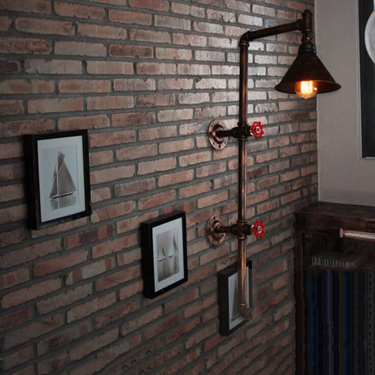 Retro Industrial Iron Water Pipe Faucet Design Wall Sconce