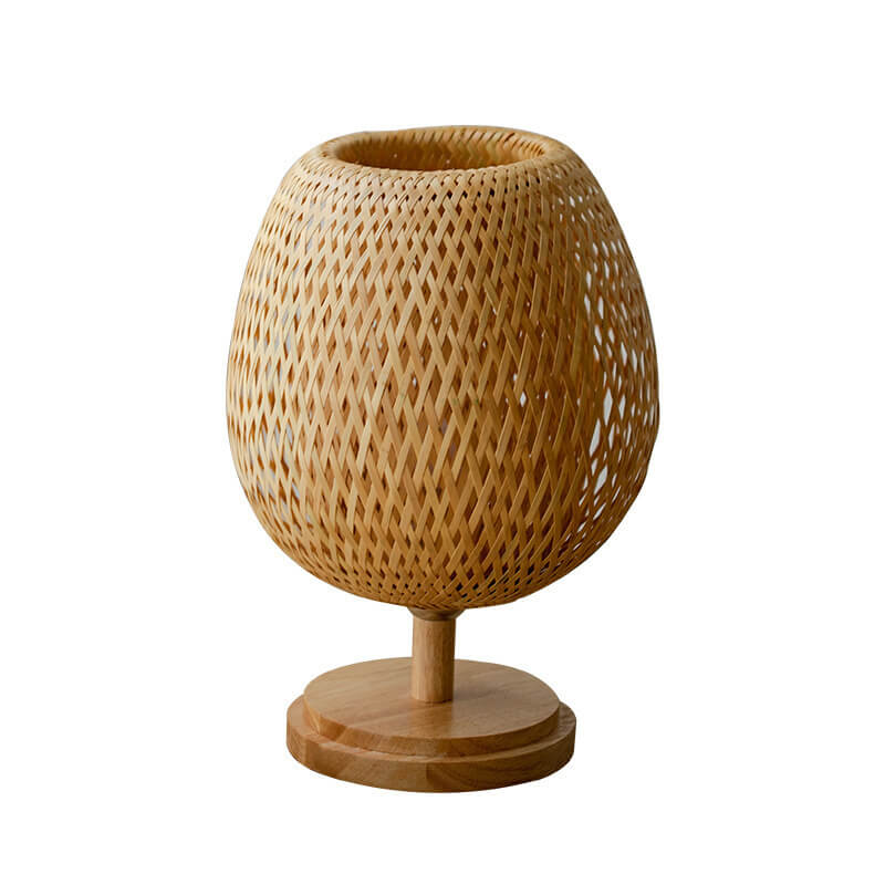 Traditional Chinese Moso Bamboo Wood Iron Weaving Table Lamp