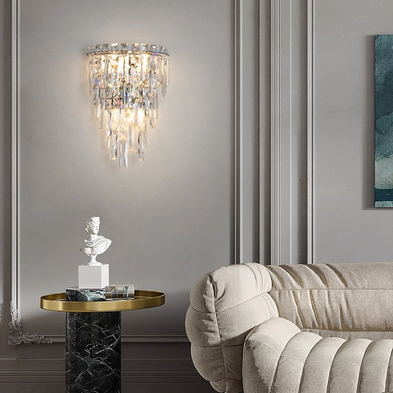 Contemporary Luxury Crystal Tassel Half Post Wall Sconce
