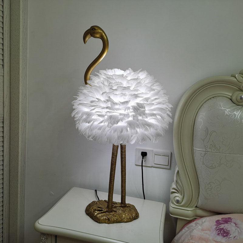 Nordic Goose Feather Metal Flamingo Ball 1-Light Table Lamp