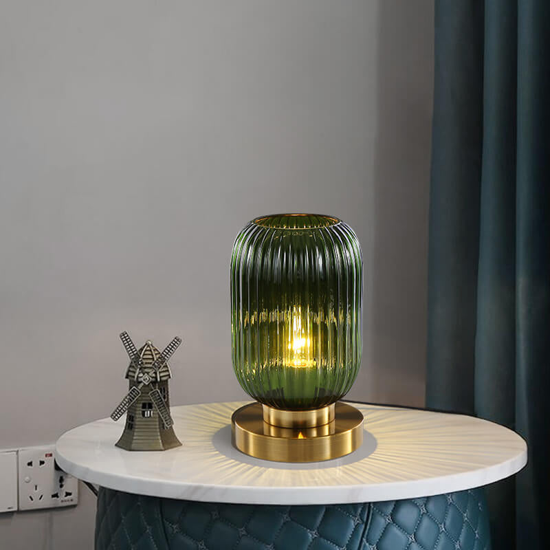 Elegant Nordic Striped Glass Oval 1-Light Table Lamp