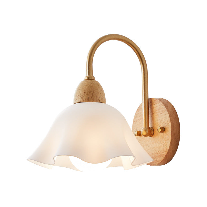 Contemporary Creative Wood Ceramic Flower Shade Wall Sconce