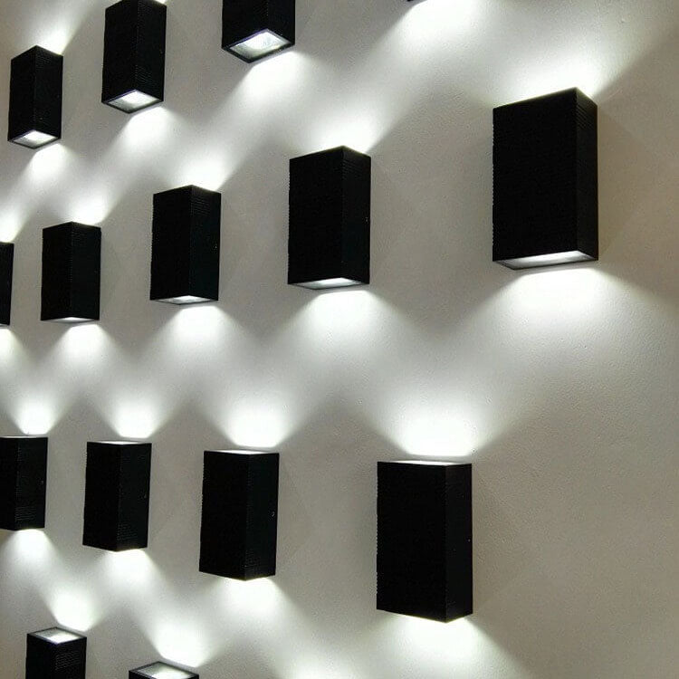 Modern Pure Black Rectangular Waterproof Aluminum LED Wall Sconce