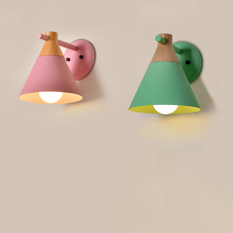 Nordic Solid Wood Macaron Cone Shade 1-Light Wall Sconce