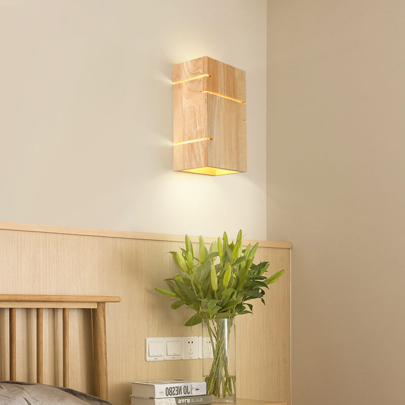 Modern Minimalist Wooden Square 2-Light Wall Sconce