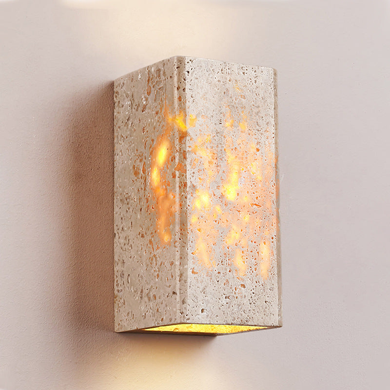 Traditional Japanese Travertine Square Waterproof Wall Light