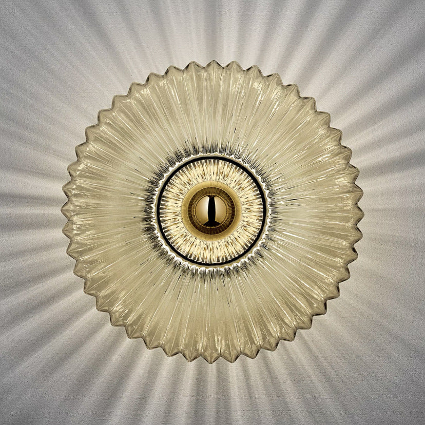 Contemporary Nordic Iron Striped Glass Round Wall Sconce