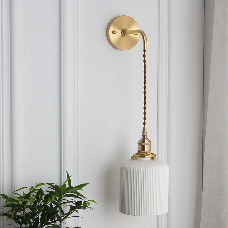 Japanese Retro Minimalist Cylinder Oval Brass Wall Sconce