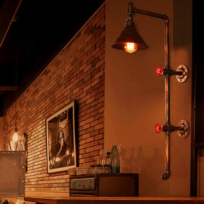 Retro Industrial Iron Water Pipe Faucet Design Wall Sconce