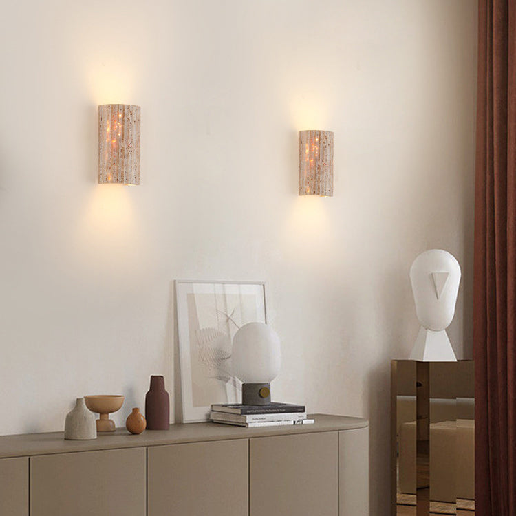Traditional Japanese Beige Travertine LED Wall Sconce