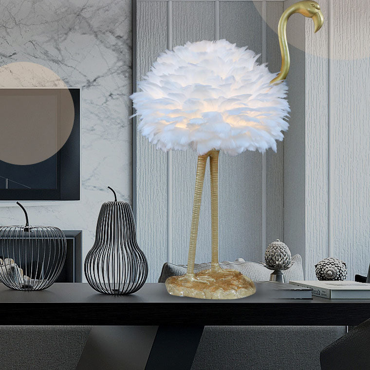 Nordic Goose Feather Metal Flamingo Ball 1-Light Table Lamp