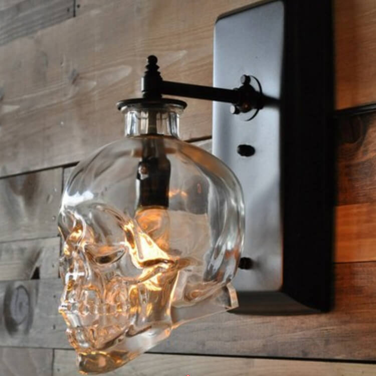 Contemporary Creative Round Skull Glass Iron Wall Sconce