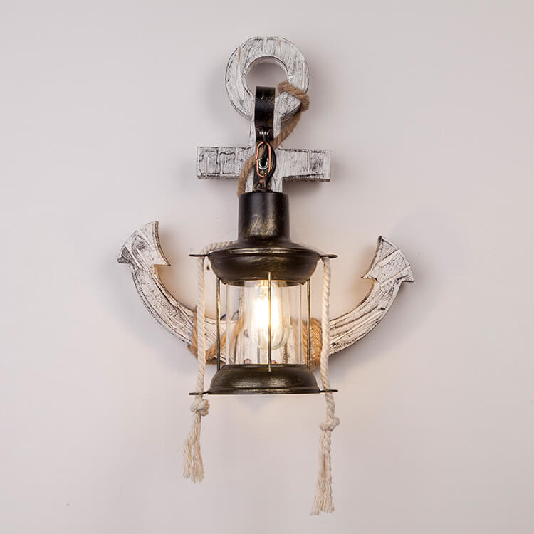 Industrial Vintage Boat Anchor Solid Wood Wall Sconce