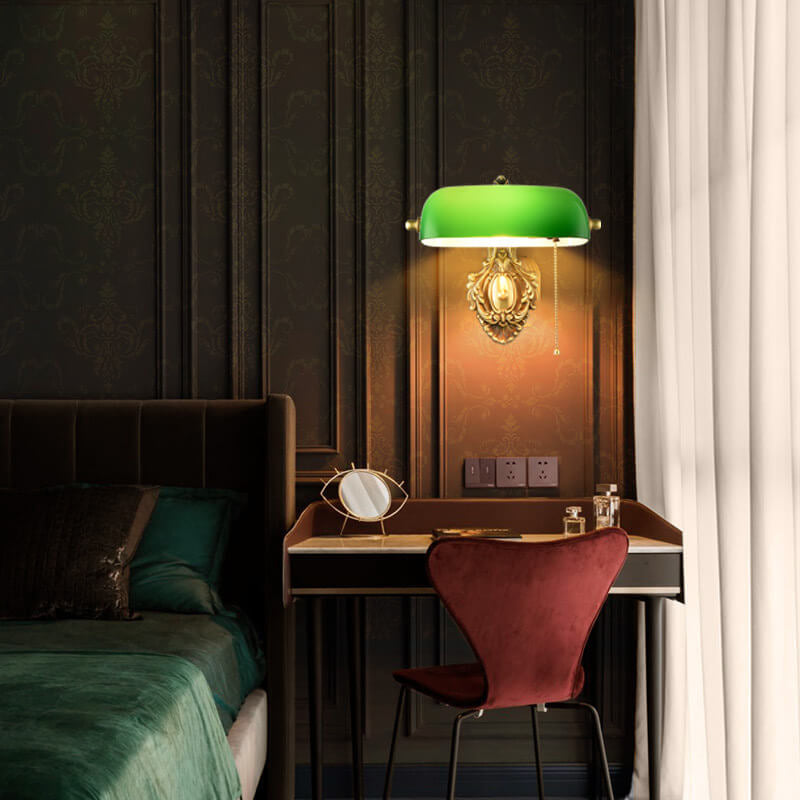 Retro Copper Green Glass Shade 1-Light Wall Sconce