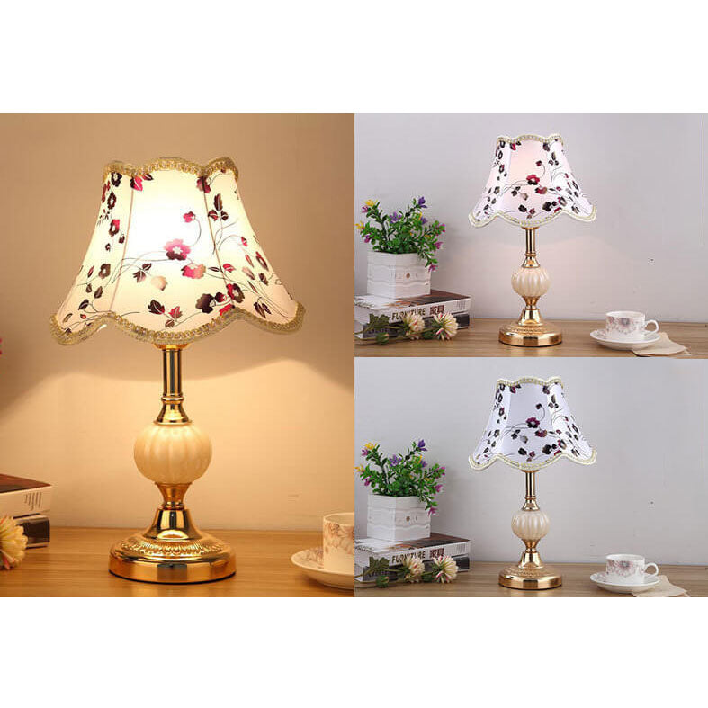 Nordic Vintage Floral Glass & Fabric 1-Light Table Lamp