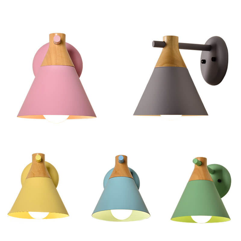 Nordic Solid Wood Macaron Cone Shade 1-Light Wall Sconce