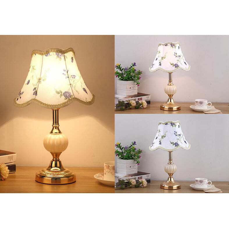 Nordic Vintage Floral Glass & Fabric 1-Light Table Lamp