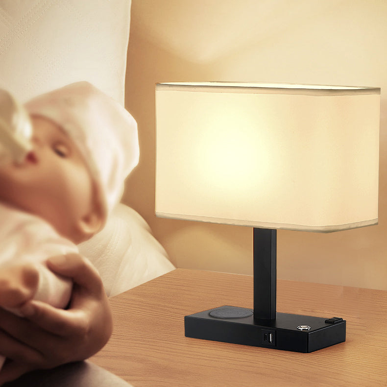 Modern Minimalist Rectangular Cloth Iron 1-Light Table Lamp