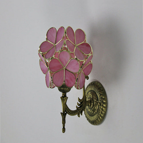 European Vintage Tiffany Flower Shaped Glass Wall Sconce