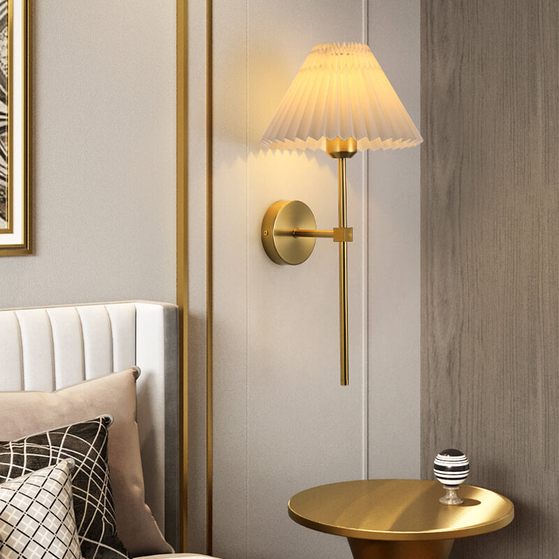 Vintage Pleated Fabric Shade Straight Arm Wall Sconce
