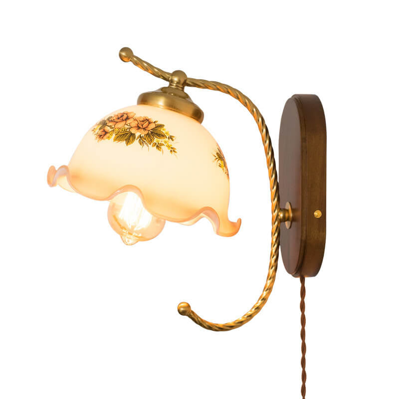 French Vintage Cream Glass Petal 1-Light Wall Sconce
