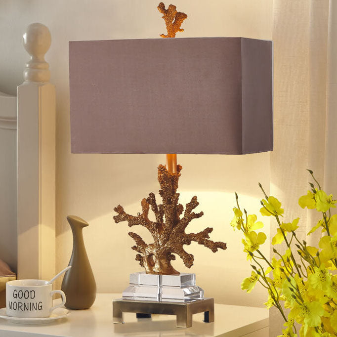 Modern Art Deco Linen Resin Crystal Coral Base Table Lamp