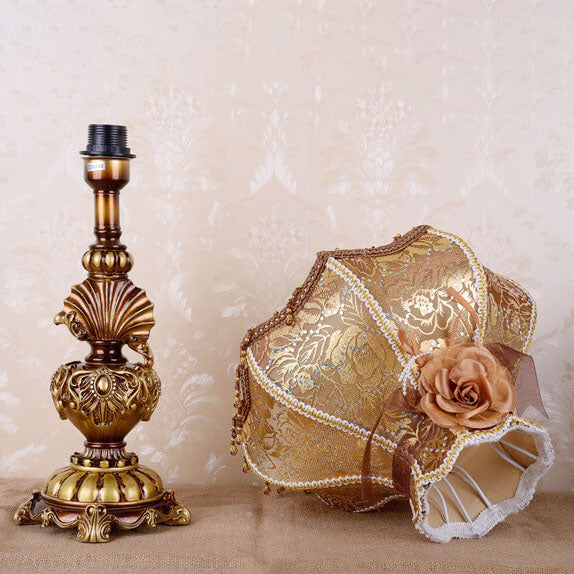 European Vintage Fabric Tassel Resin Court Table Lamp