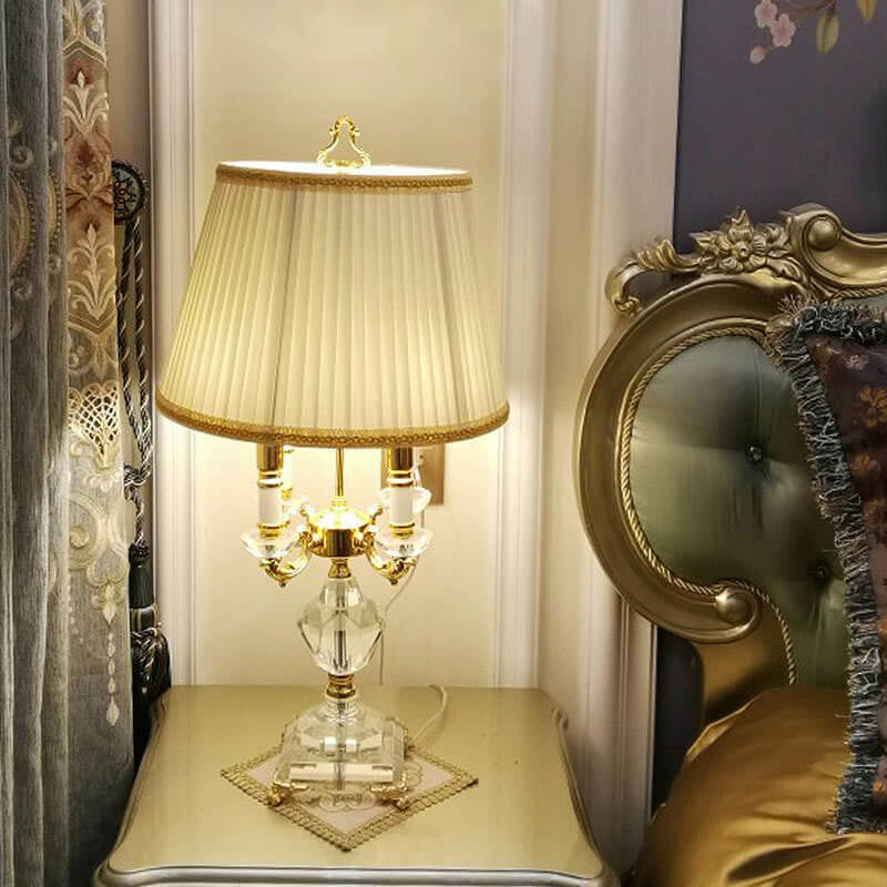 European Luxury Fabric Candle Holder with Crystal Table Lamp
