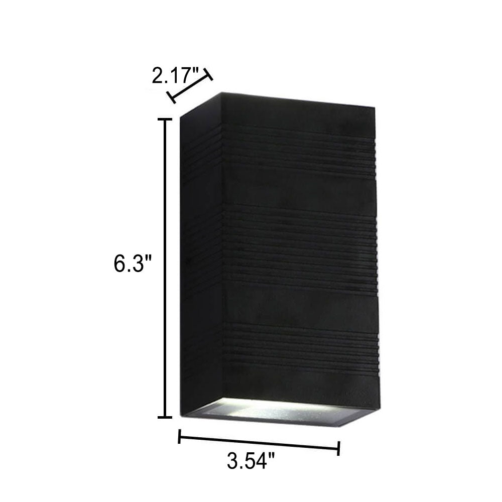 Modern Pure Black Rectangular Waterproof Aluminum LED Wall Sconce