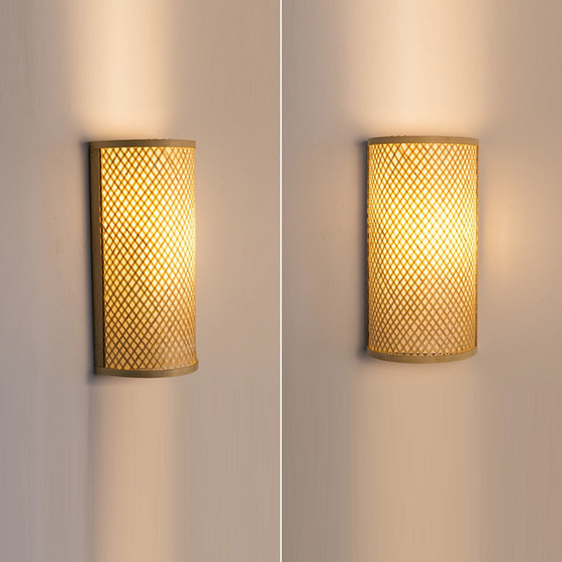 Traditional Japanese Weaving Semicircular Bamboo Wall Sconce