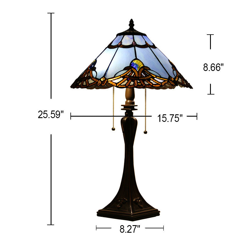 Tiffany Mediterranean Stained Glass Cone Pull Table Lamp