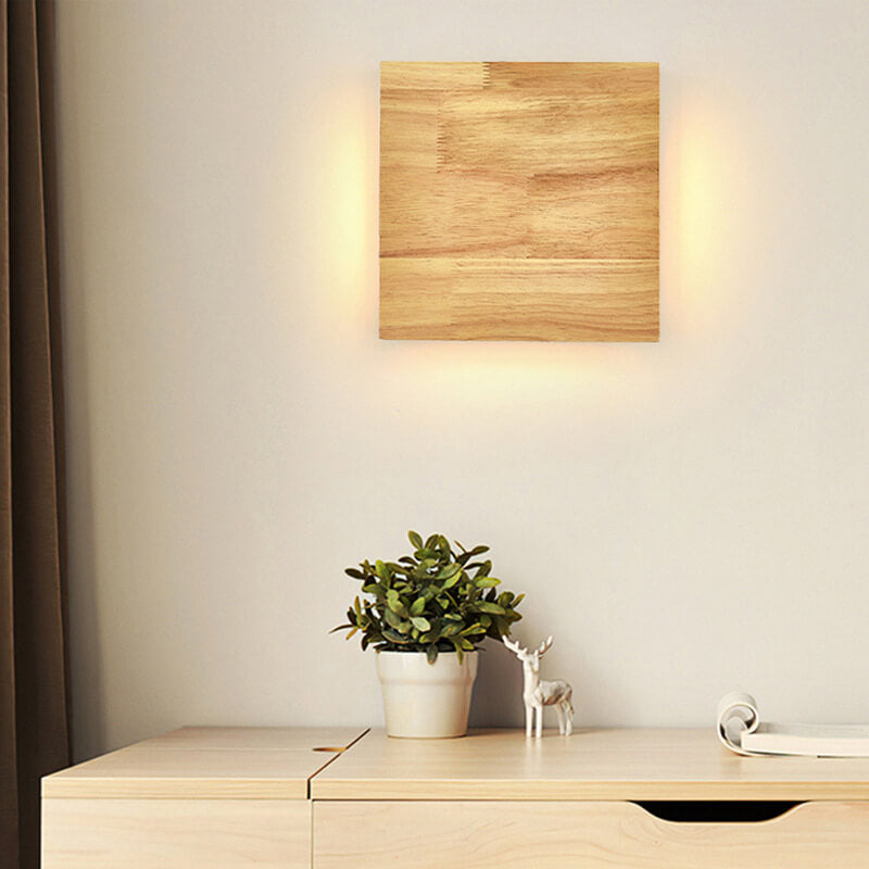 Japanese Wabi-Sabi Log Wood Rectangular LED Wall Sconce