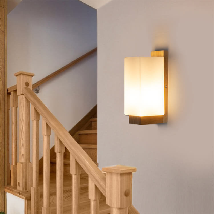 Modern Minimalist Solid Wood Square Glass Column Wall Sconce