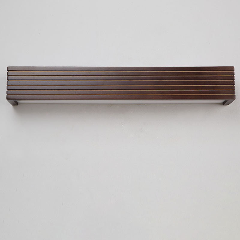 Traditional Chinese Striped Wood Cuboid LED Vanity Wall Sconce