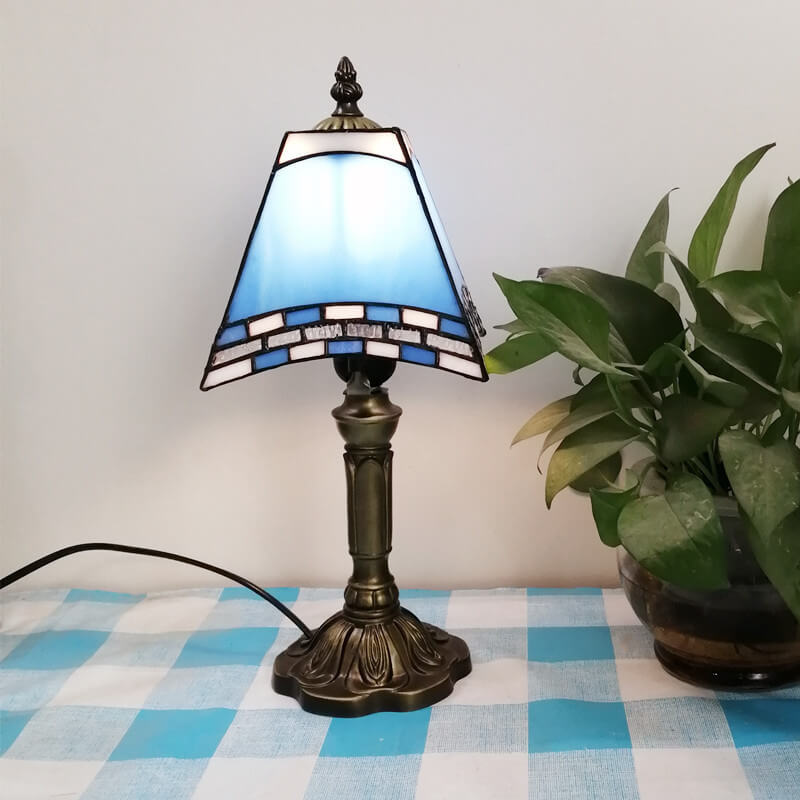 Traditional Tiffany Square Stained Glass Iron Table Lamp