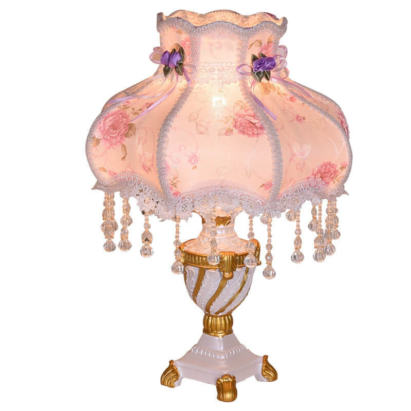 European Luxury Fabric Lace Resin 1-Light Table Lamp