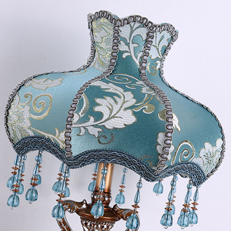 Traditional European Blue Fabric Tassel Resin Table Lamp