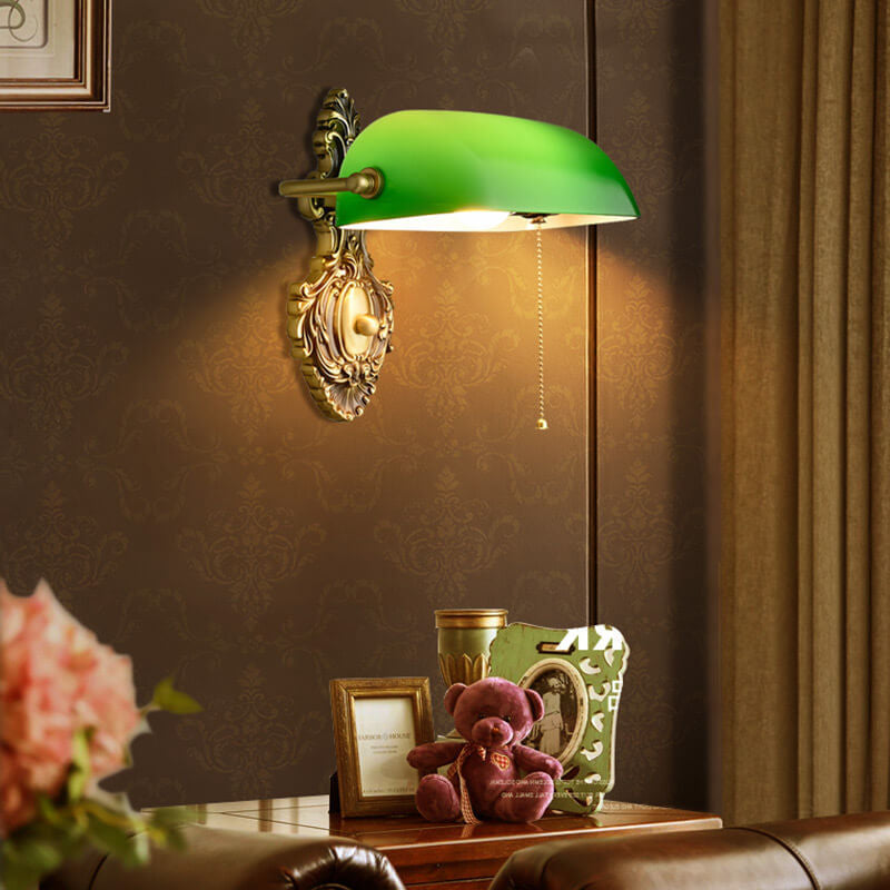 Retro Copper Green Glass Shade 1-Light Wall Sconce