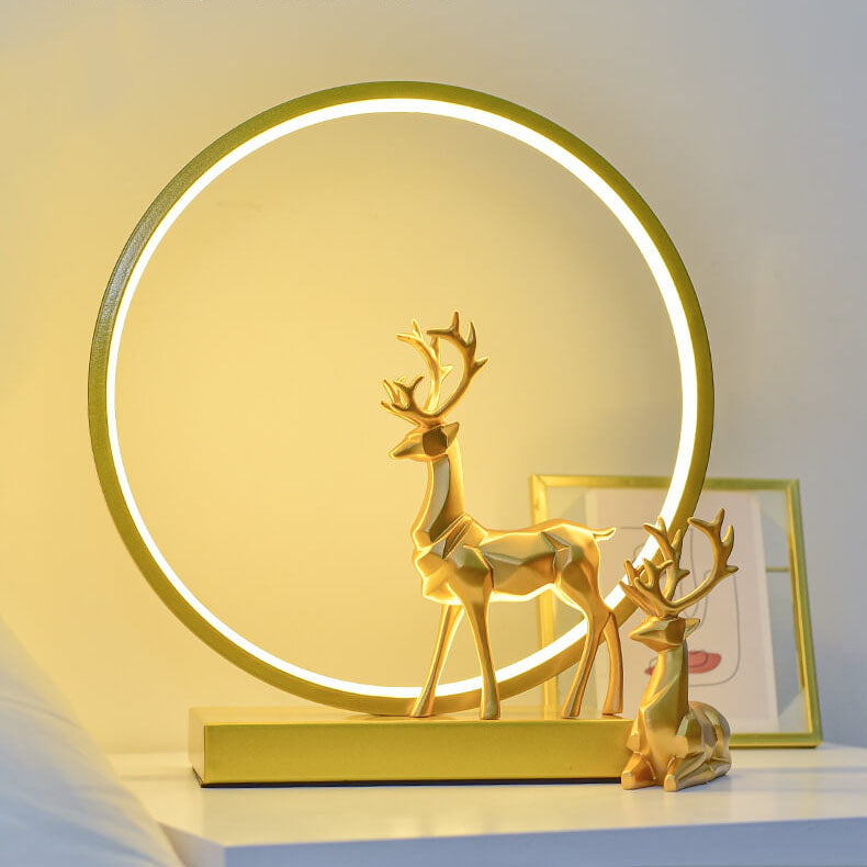 Nordic Iron Acrylic Circle Deer USB Plug-in LED Table Lamp