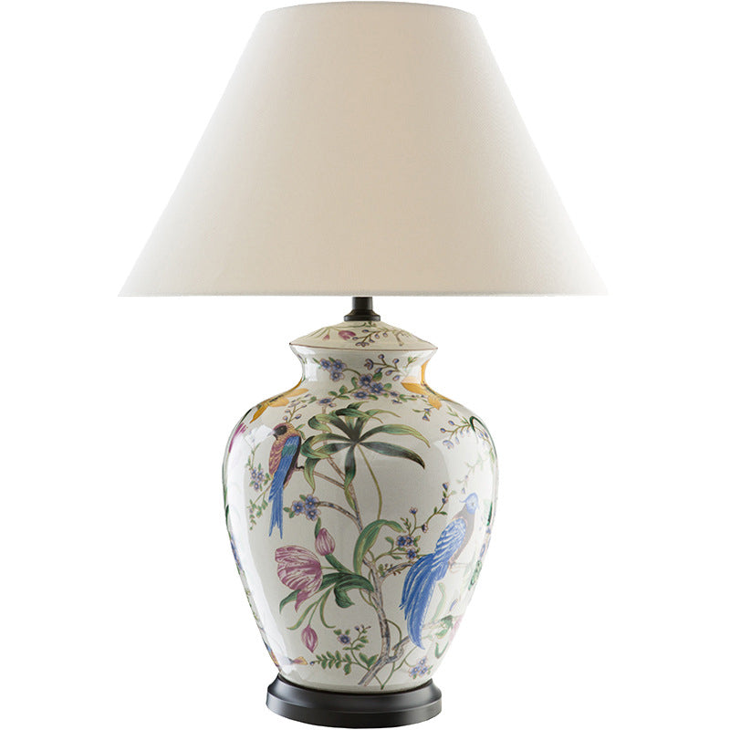 Modern Retro Ceramic Idyllic Flower and Bird Table Lamp
