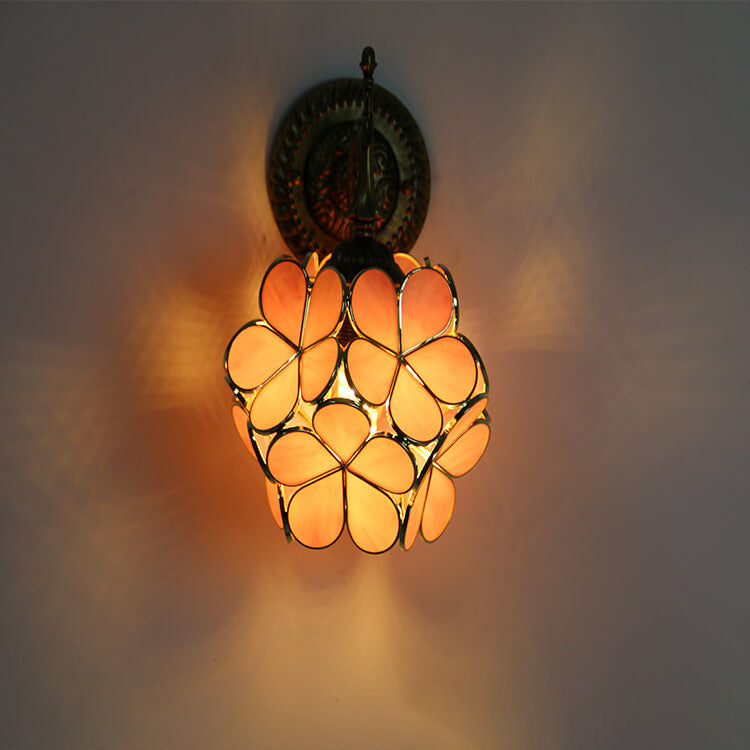 European Vintage Tiffany Flower Shaped Glass Wall Sconce