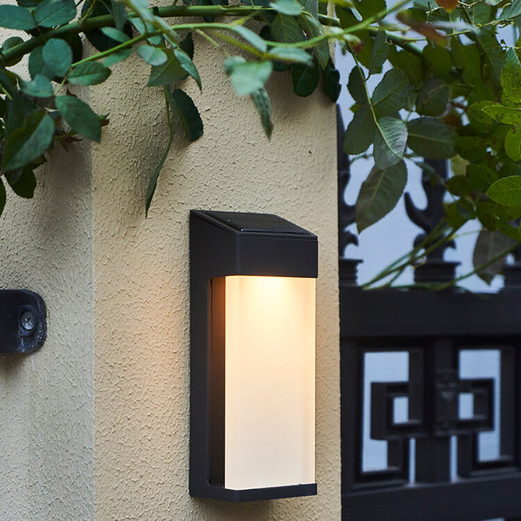 Solar Powered Frosted Glass Square Outdoor Wall Sconce
