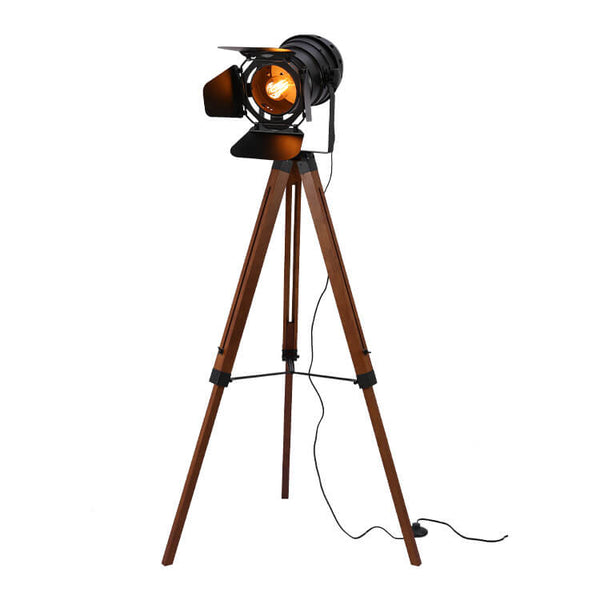 Industrial Natural Wood Floor Lamp