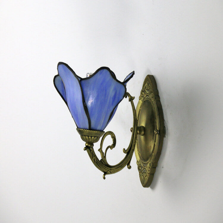 Vintage Tiffany Petals Stained Glass 1-Light Wall Sconce