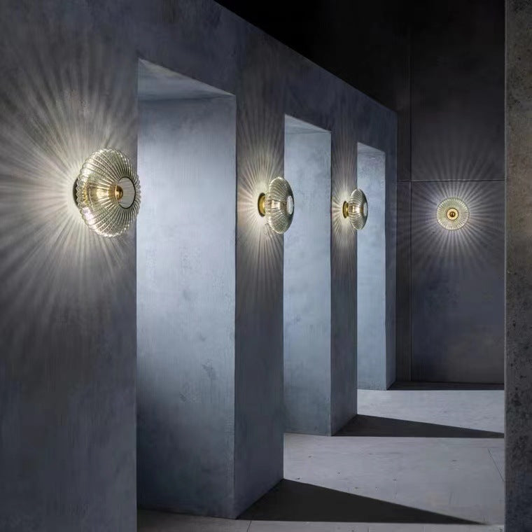Contemporary Nordic Iron Striped Glass Round Wall Sconce