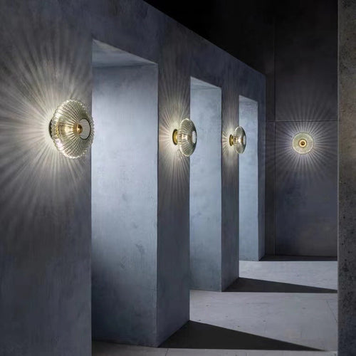 Contemporary Nordic Iron Striped Glass Round Wall Sconce