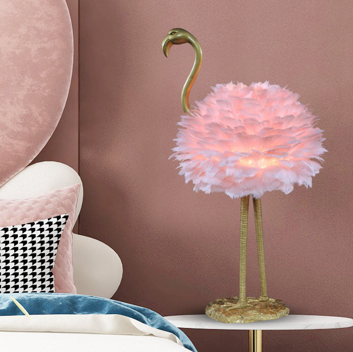 Nordic Goose Feather Metal Flamingo Ball 1-Light Table Lamp